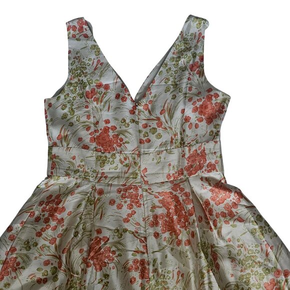 Talbots Women's Cream/Orange Floral 100% Silk V-Neck Fit & Flare Dress Size 10 - Picture 6 of 14